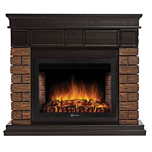 Каминокомплект:Очаг Electrolux EFP/P-3320RLS, портал Bricks Wood 30 камень темный, шпон венге